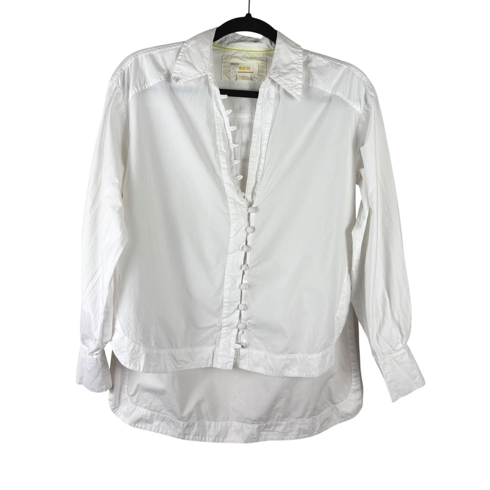Maeve Anthropologie White Cotton Button Down Blouse High Low Hem XS